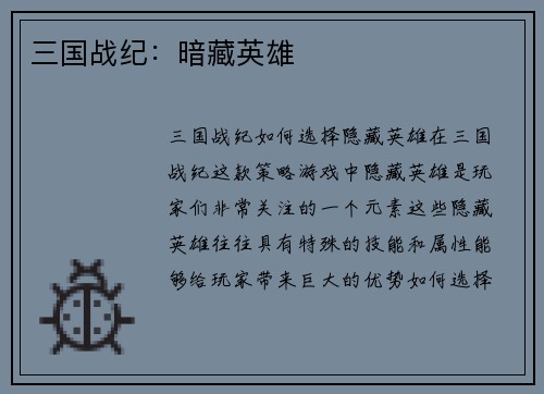 三国战纪：暗藏英雄
