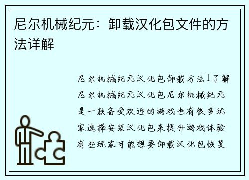 尼尔机械纪元：卸载汉化包文件的方法详解