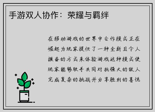 手游双人协作：荣耀与羁绊