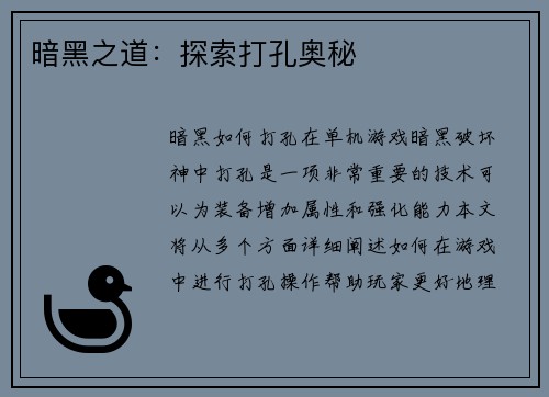 暗黑之道：探索打孔奥秘